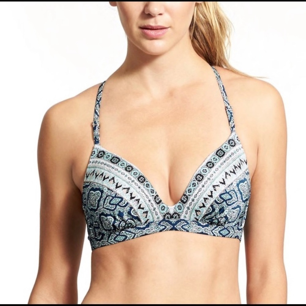 Athleta aqualuxe bikini top blue and green paisley